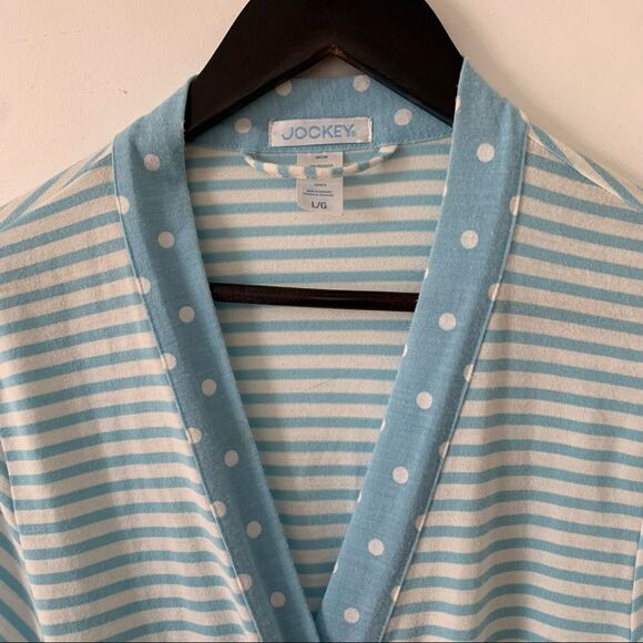 Jockey White Blue Stripes Dot Lightweight Jersey Crossover Robe - Picture 6 of 6
